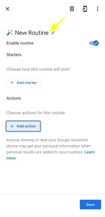 Creating a new routine in Google Assistant